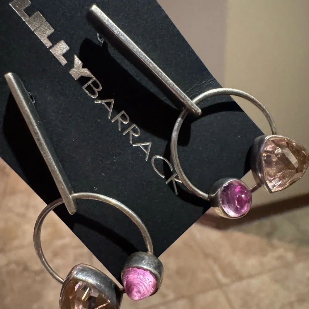 Lilly Barrack Sterling Silver and Pink lab grown sapphire Earrings - Picture 1 of 6